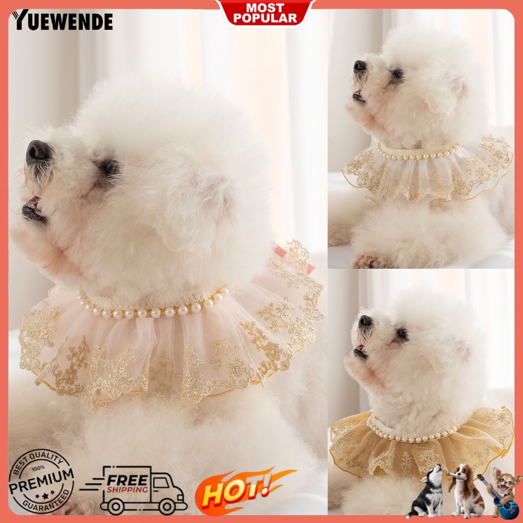 Vòng Cổ Ren Đính Ngọc Trai Nhân Tạo Thoáng Khí Dành Cho Thú Cưng YQ.E