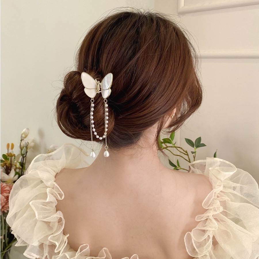 Kẹp Tóc Hình Bướm Bằng Hợp Kim Đính Ngọc Trai Phong Cách Hàn Quốc