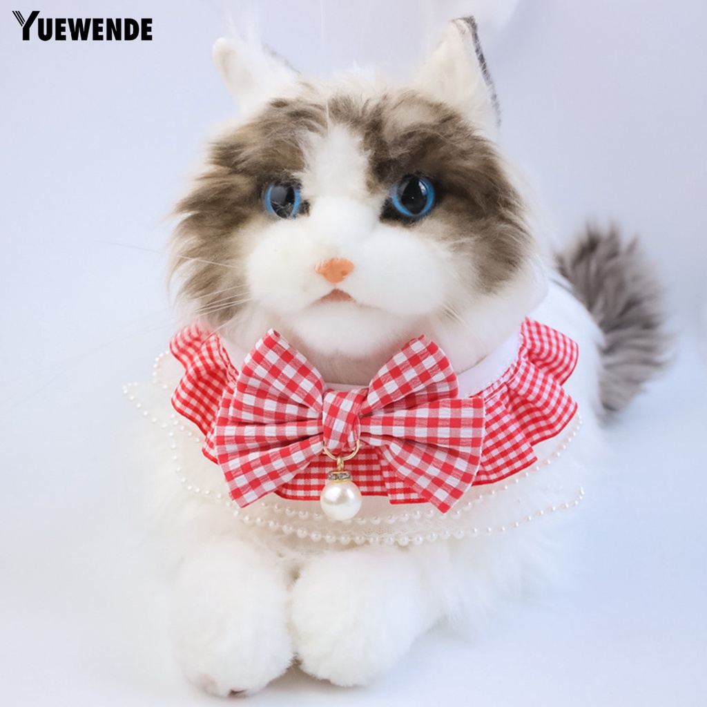 Khăn Choàng Cổ YQ.E Bằng Polyester Họa Tiết Kẻ Sọc Đính Ngọc Trai Giả Màu Sắc Tươi Sáng Chống Mài Mòn Chống Phai Màu Có Thể Giặt Cho Thú Cưng