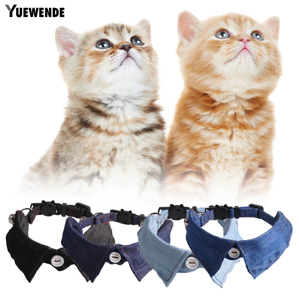 Yq.e Vòng Cổ Thắt Nơ Họa Tiết Kẻ Sọc Có Thể Điều Chỉnh Vải Denim Mềm Thoải Mái Có Chuông Cho Chó Mèo Sành Điệu Cho Đám Cưới