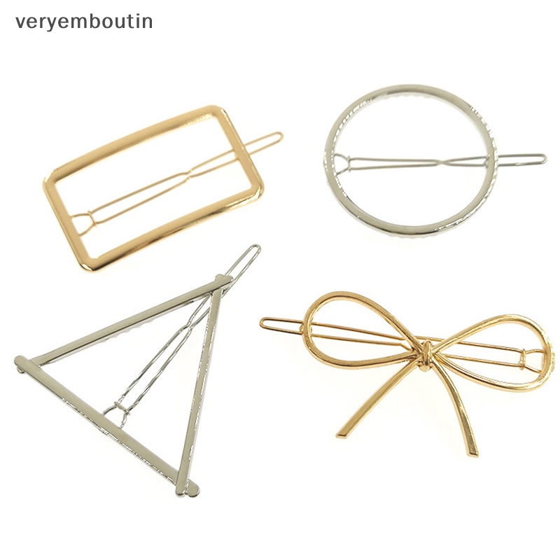Bộ 2 Kẹp Tóc Kim Loại Hình Học / Mặt Trăng / Tròn / Ngôi Sao Thanh Lịch Ngọt Ngào