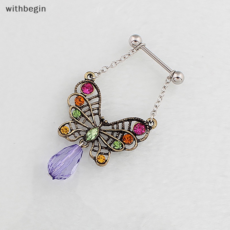 Khuyên Nhũ Hoa Bằng Thép Không Gỉ Màu Sắc Đồng Hình Bướm Sáng Tạo Quyến Rũ Cho Nữ