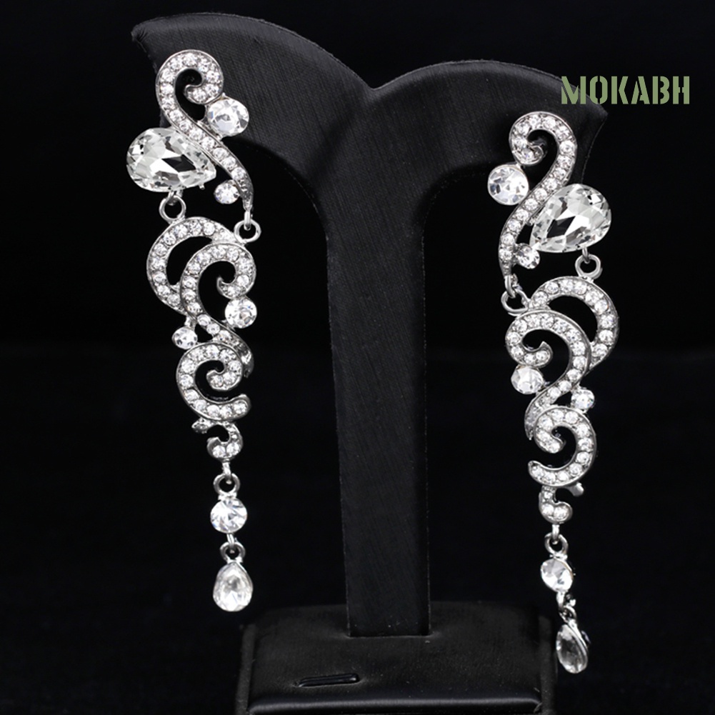 Bông Tai Dáng Dài Đính Đá Sang Trọng Cho Cô Dâu