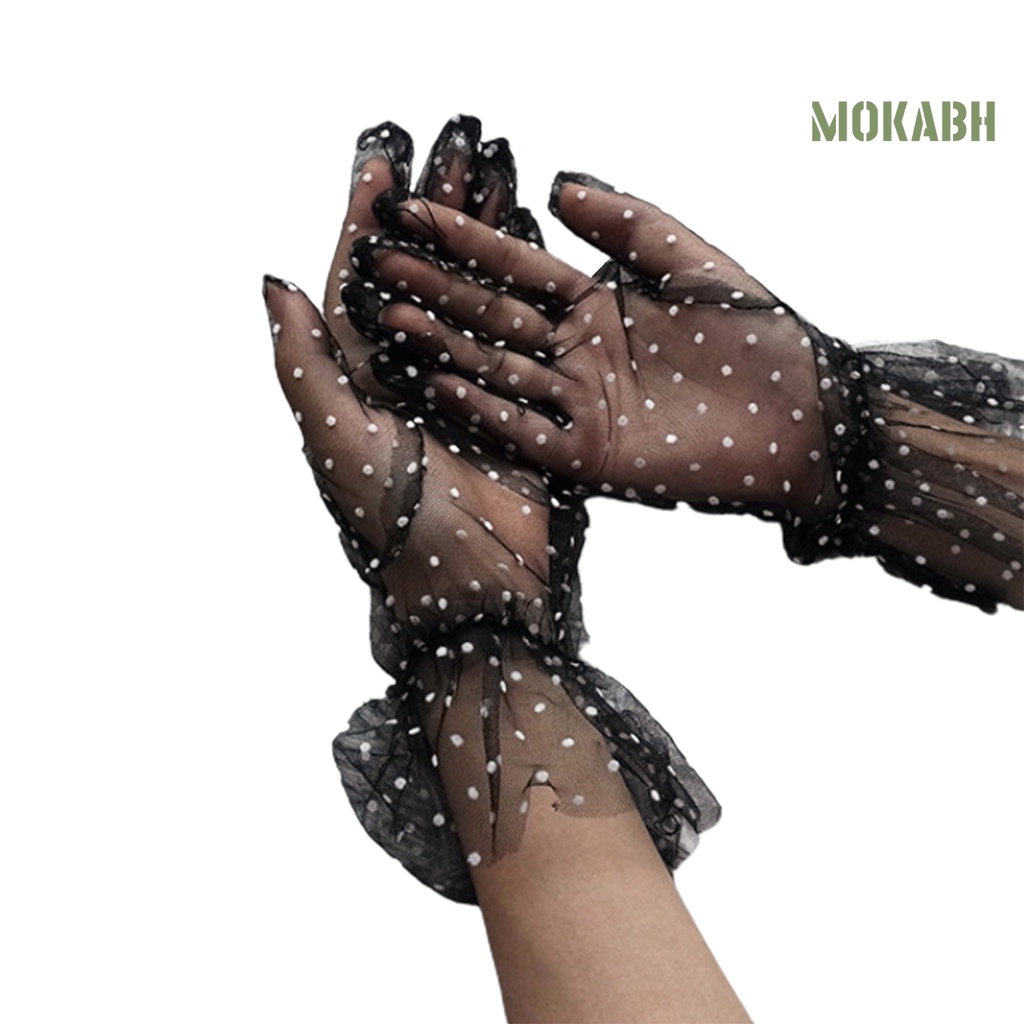 1 Đôi Găng Tay Lưới Vải Tuyn Trong Suốt Họa Tiết Chấm Bi