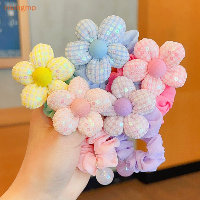 1 Dây Buộc Tóc Đính Hoa / Đuôi Ngựa Đính Kim Sa Dễ Thương Phong Cách Hàn Quốc Cho Bé Gái