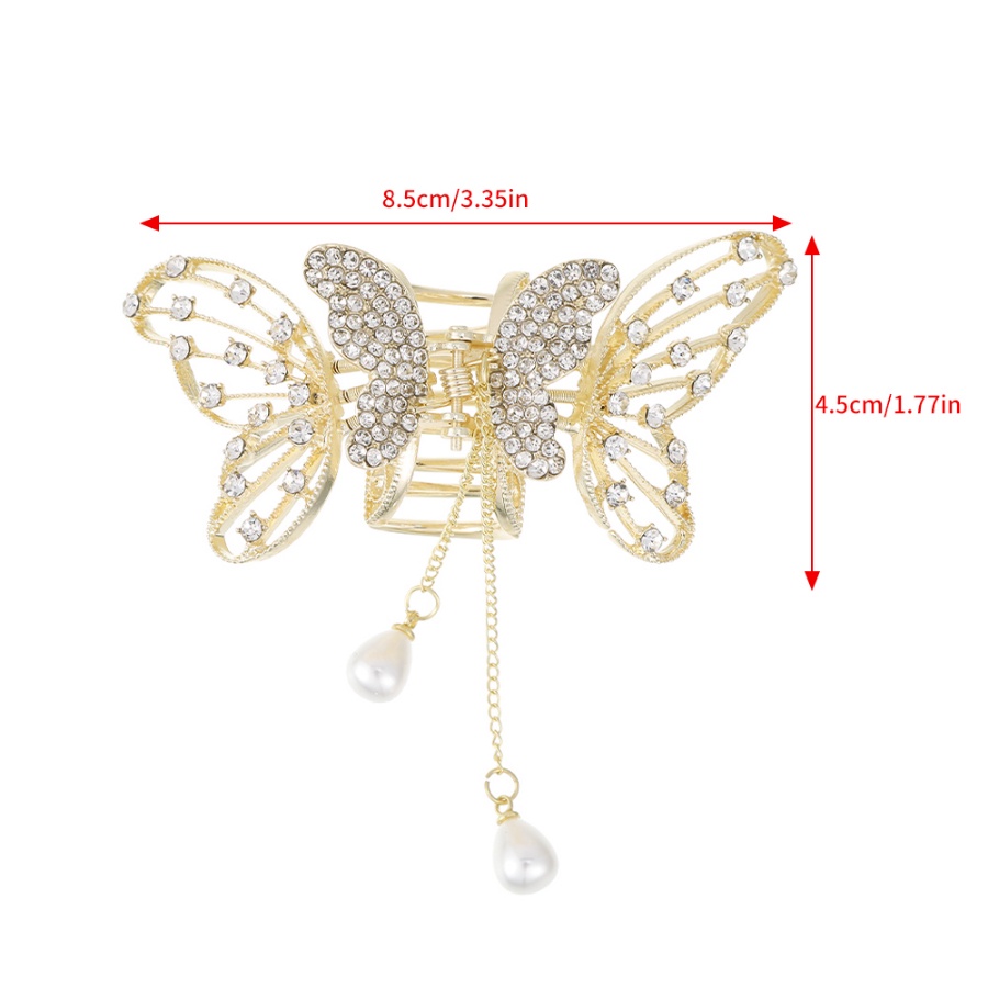 Kẹp Tóc Đuôi Ngựa Hình Bướm Có Đính Đá &amp; Ngọc Trai Giả Bằng Hợp Kim
