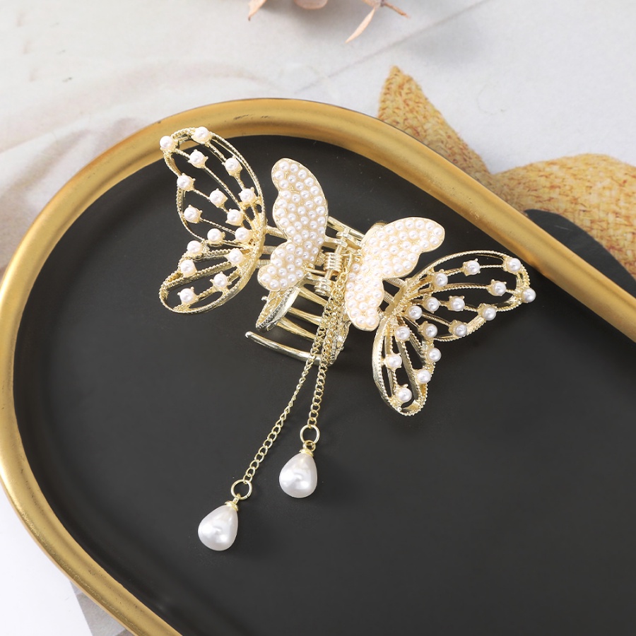 Kẹp Tóc Đuôi Ngựa Hình Bướm Có Đính Đá &amp; Ngọc Trai Giả Bằng Hợp Kim