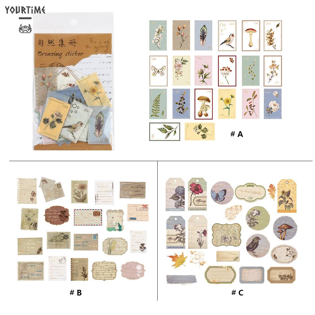 Bộ 40 Miếng Dán Tem Màu Đồng Kiểu Vintage Sáng Tạo