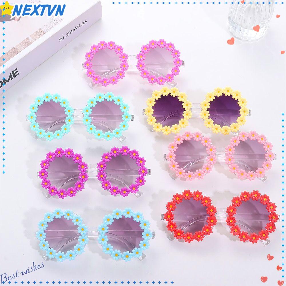 Kính Mát Gọng Tròn Hoạ Tiết Hoa Cúc Phong Cách Retro Cho Bé