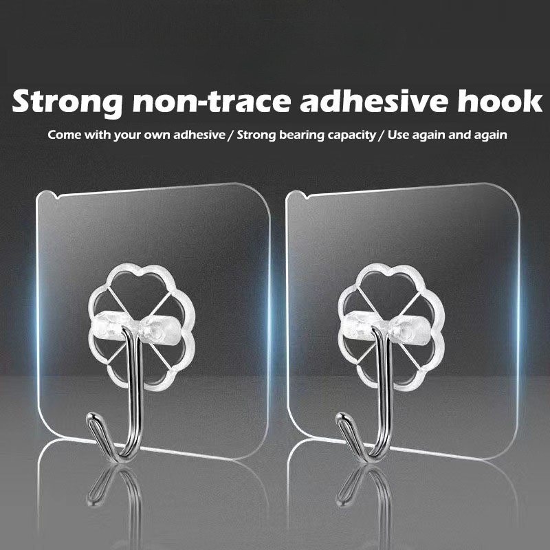 Set 4 Móc Treo Đồ Dán Tường Trong Suốt Không Khoan Không Để Lại Dấu Vết