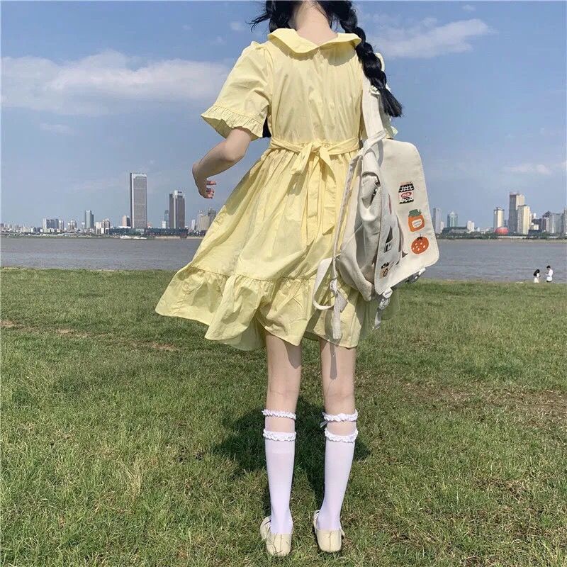 Đầm Vàng Cổ Búp Bê Thời Trang Mùa Hè Hàng Mới Dành Cho Bạn Nữ