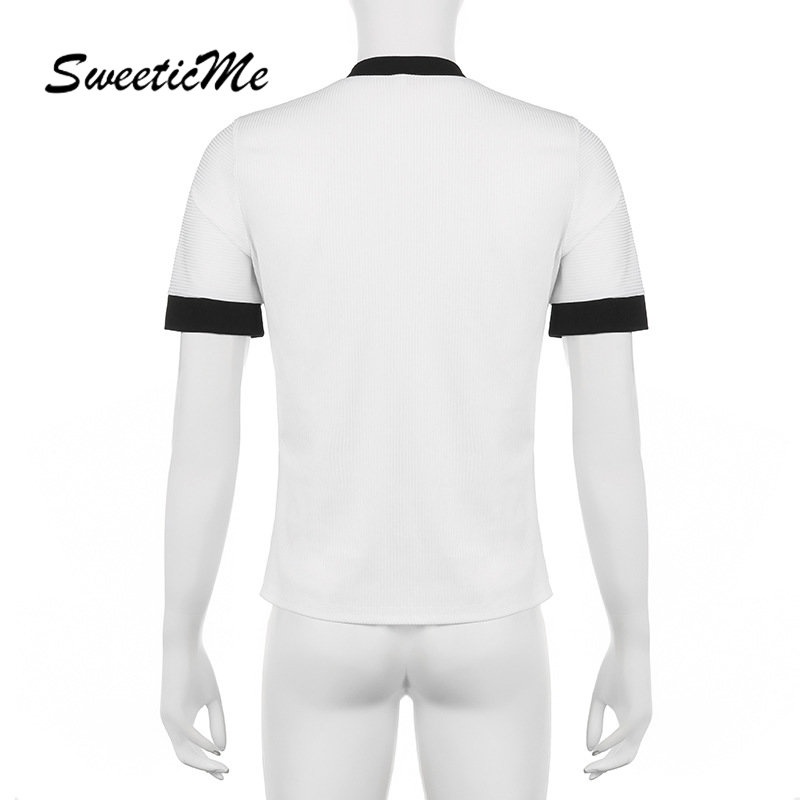 Áo Thun Thể Thao Cổ Tròn In Chữ Phối Màu Tương Phản Thời Trang 2023 Cho Nữ