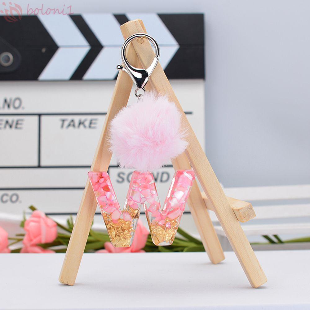 1 Móc Khóa Hình 26 Chữ Cái Có Quả Bóng Lông Dễ Thương