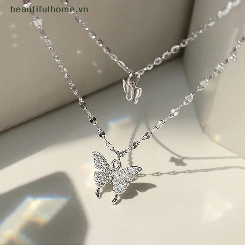 [beautifulhome] Vòng cổ Hai Lớp Mặt Hình Bướm Tinh Tế Thời Trang Làm Quà Tặng Trang Sức Cho Nữ [beauty]