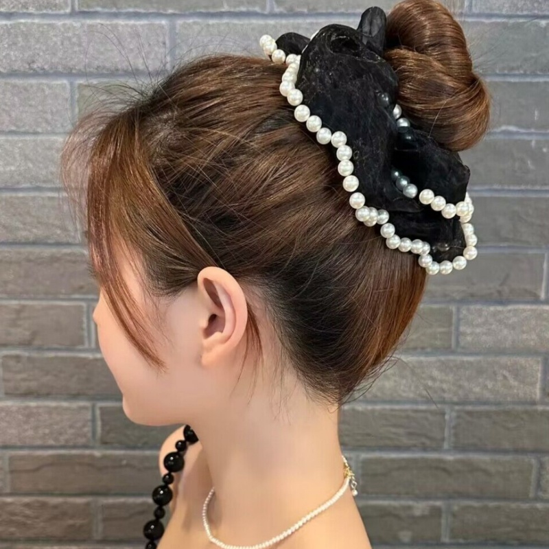 Dây Cột Tóc Cao Su Co Giãn Phối Lưới Đính Ngọc Trai Thời Trang Cho Nữ