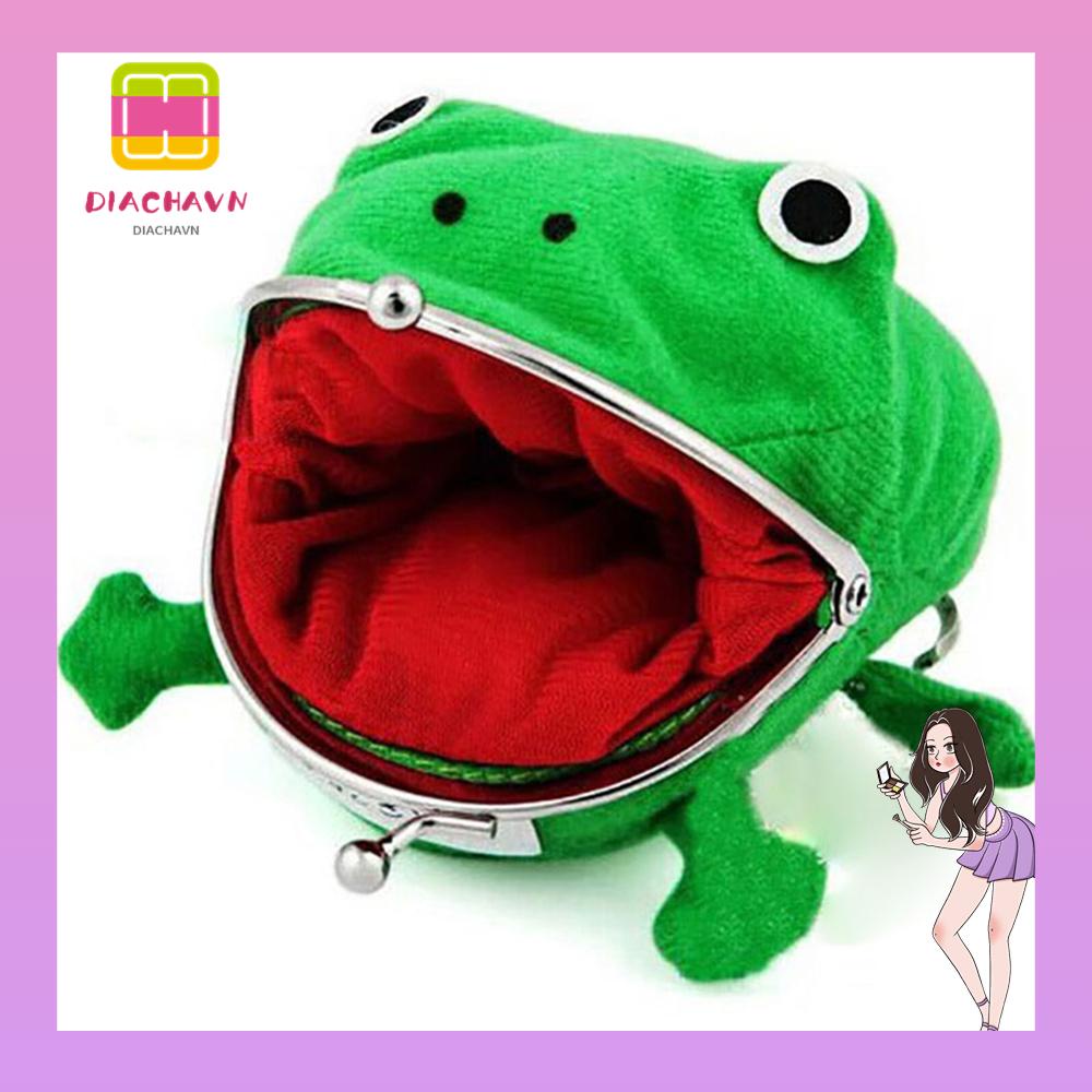 Ví Đựng Tiền Xu Bằng Vải Flannel Phối Lông Hình Chú Ếch Dễ Thương