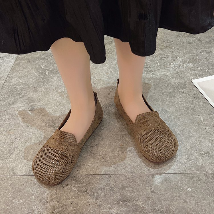 Giày Búp Bê Dệt Kim Mũi Tròn Đế Dày Thấp Màu Đen / Tím Thời Trang Cho Nữ TJSB