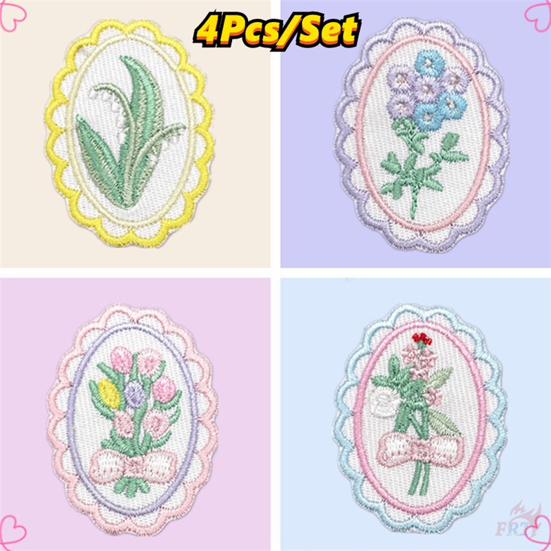 ☸ Sticker Dán Khung Ảnh Tự Dính Họa Tiết Hoa Ngọt Ngào ☸ Set 4 Miếng Dán Ủi Trang Trí Quần Áo / Túi Xách DIY