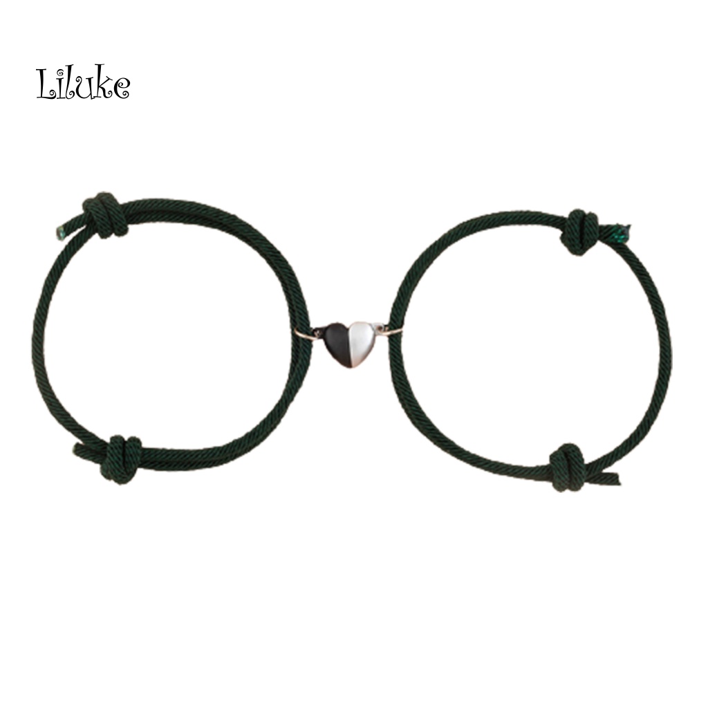 Set 2 Vòng Tay Dây Thừng Hạt Hình Trái Tim Cho Cặp Đôi