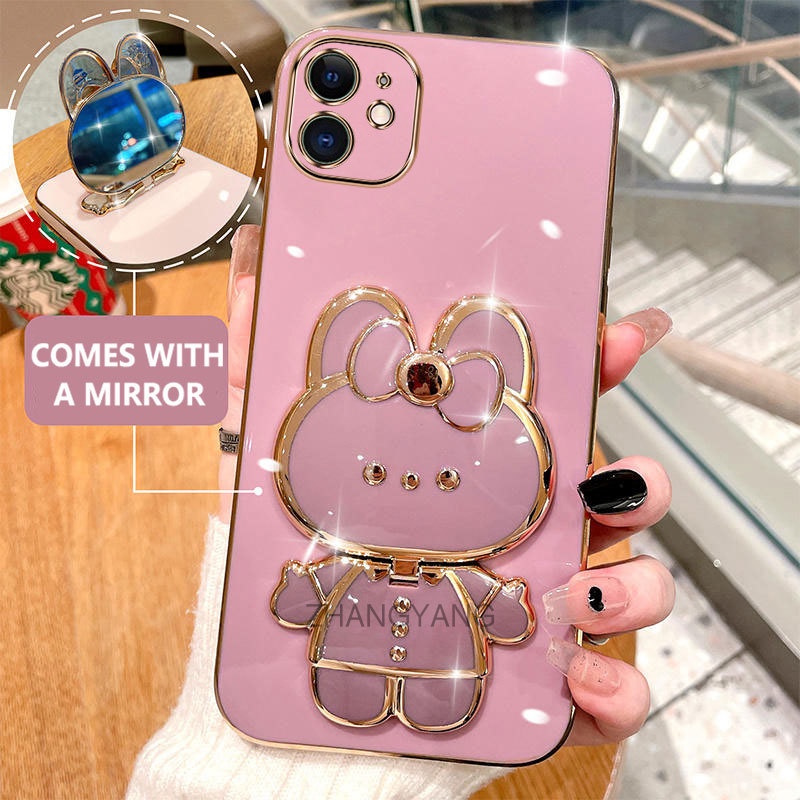 Ốp lưng iPhone 11 iPhone 11 Pro iPhone 11 Pro Max Ốp Điện Thoại Mạ Điện Hình Thỏ 3D Có Giá Đỡ Xoay 360° Độ Ốp Điện Thoại silicone Tự mang gương