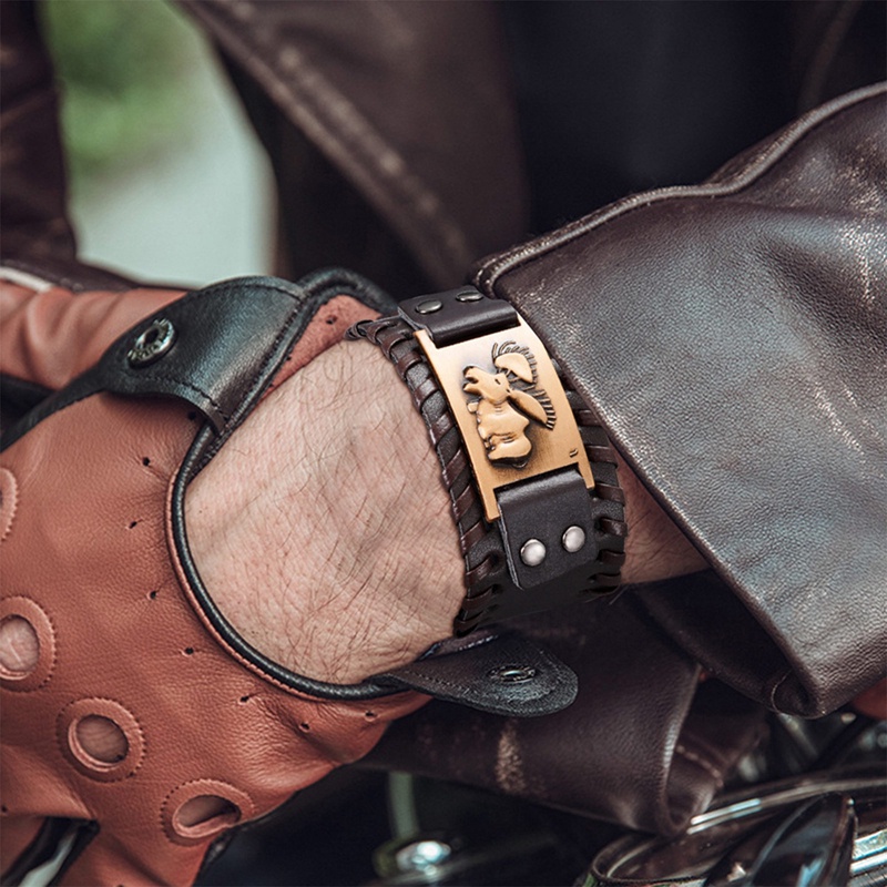 Ygt 1 Vòng Tay Da PU Bện Phong Cách Punk Cho Nam
