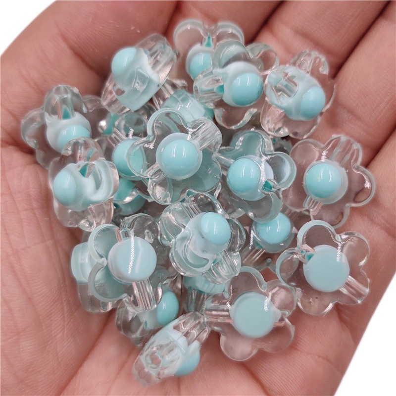 Bộ 10 Hạt Nhựa Acrylic Trong Suốt Hai Lớp Hình Hoa 17mm Dùng Làm Trang Sức DIY