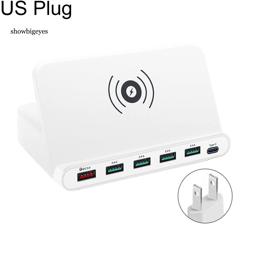 Đế Sạc Nhanh Không Dây USB Type-C 3 Trong 1 6 Cổng 3.0 2.14A