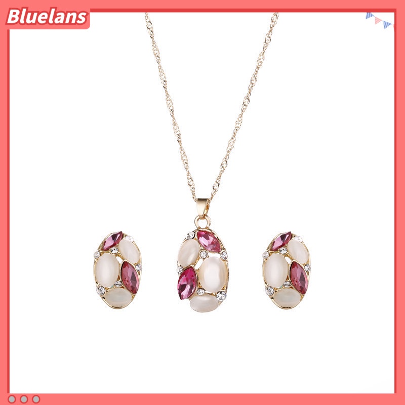 [BLS] Bộ Trang Sức Gồm Vòng cổ, Bông Tai, Đá Opal Hình Oval