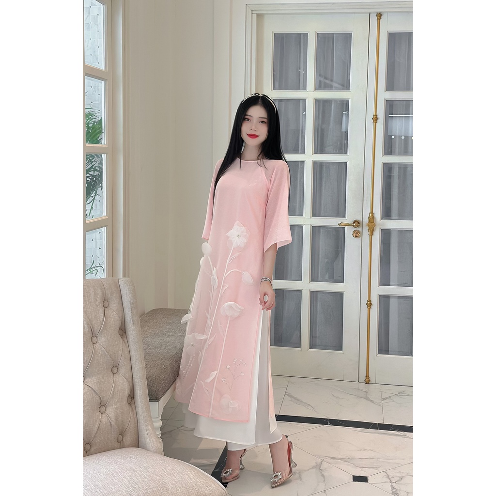 🔥MIỄN SHIP🔥 Áo dài cách tân 4 tà đính kết hoa chất liệu tơ cao cấp -  Xưởng Áo Dài Cách Tân - AD39