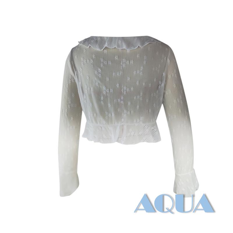 Áo Cardigan Ren Hoa Nhún Bèo Phía Trước Chống Bụi Bẩn Tay Dài Cho Nữ