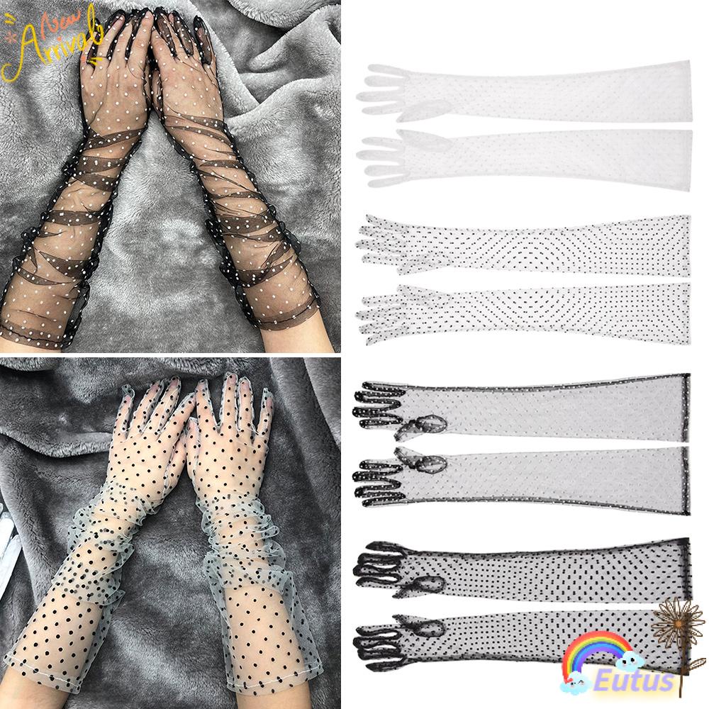 Găng Tay Vải Tuyn Ren Siêu Mỏng Co Giãn Chống Nắng Toàn Diện