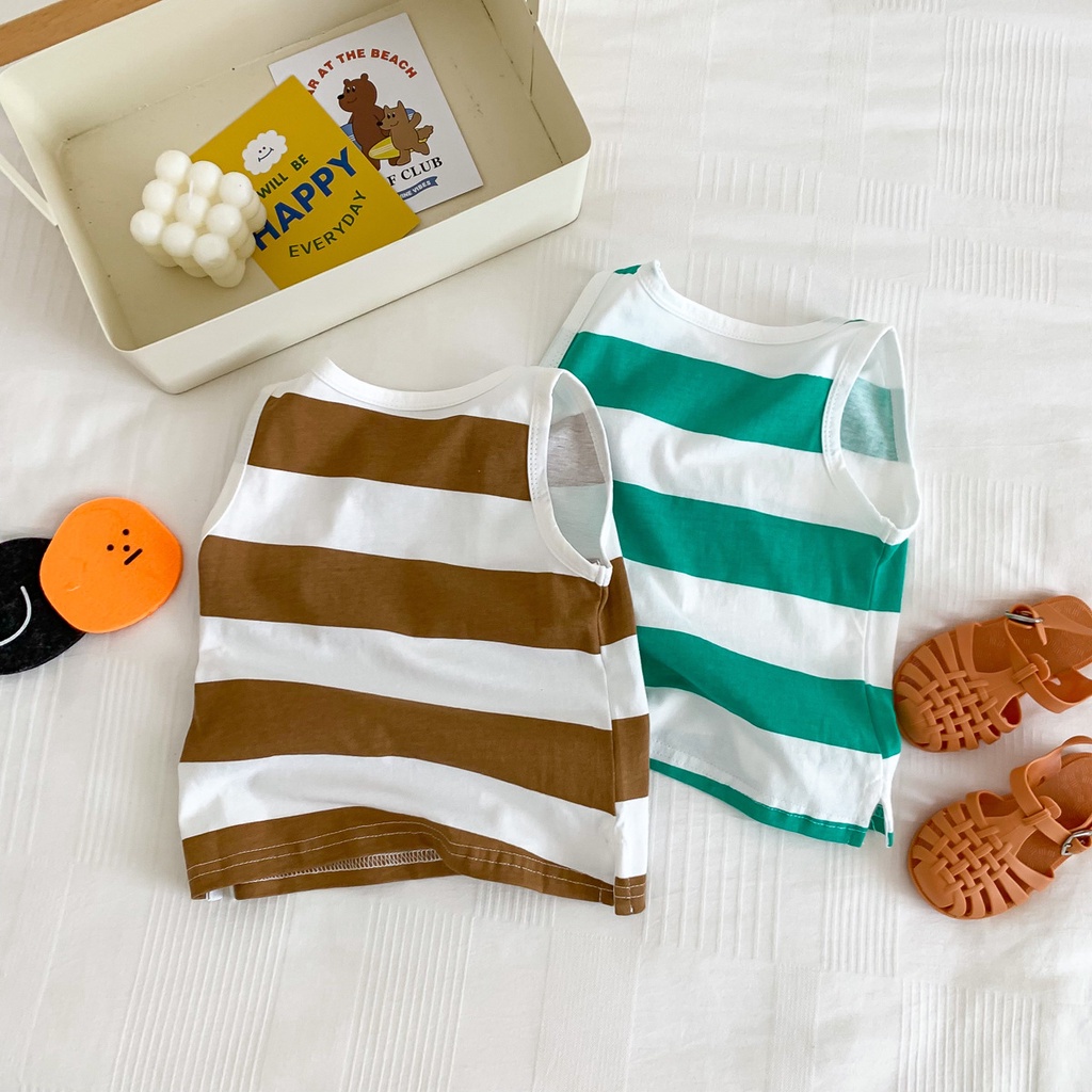 Áo Thun Không Tay Thoáng Khí In Họa Tiết Kẻ Sọc Thời Trang Mùa Hè Cho Bé 1-5 Tuổi