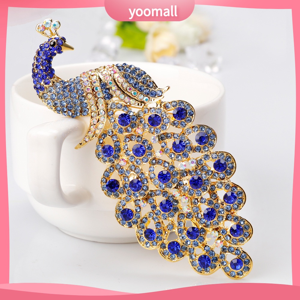 [YM] Trâm Cài Áo Hình Con Công Đính Đá Sapphire