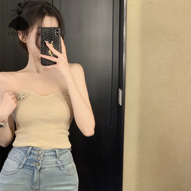 Áo Hai Dây Dệt Kim Màu Trơn Dáng Ôm Thời Trang Mùa Hè Quyến Rũ Cho Nữ