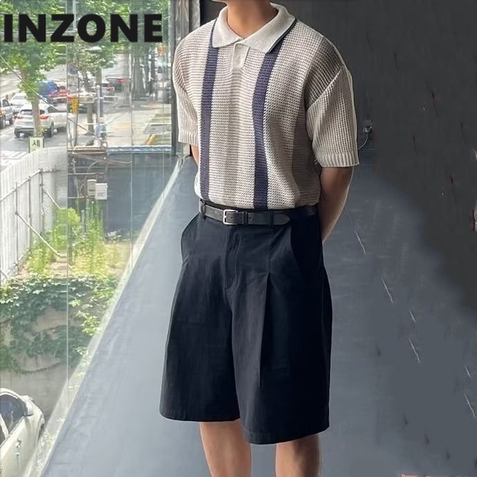 Áo polo Dệt Kim Tay Ngắn Thoáng Khí Màu Sắc Khối Rỗng Phong Cách Hàn Quốc