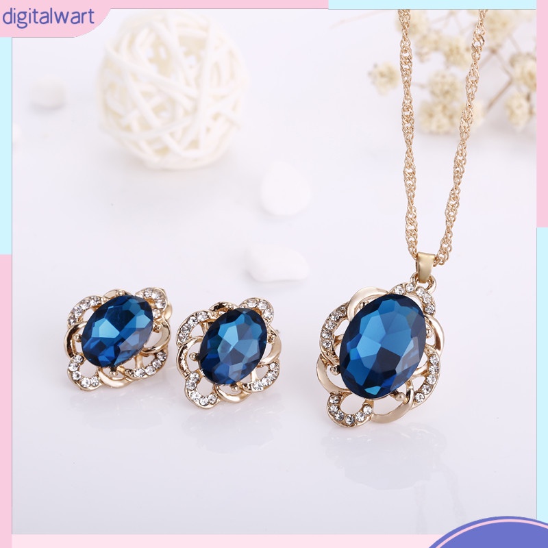 Bộ Trang Sức Gồm Vòng cổ / Bông Tai / Bông Tai Đính Pha Lê Hình Thoi Sang Trọng