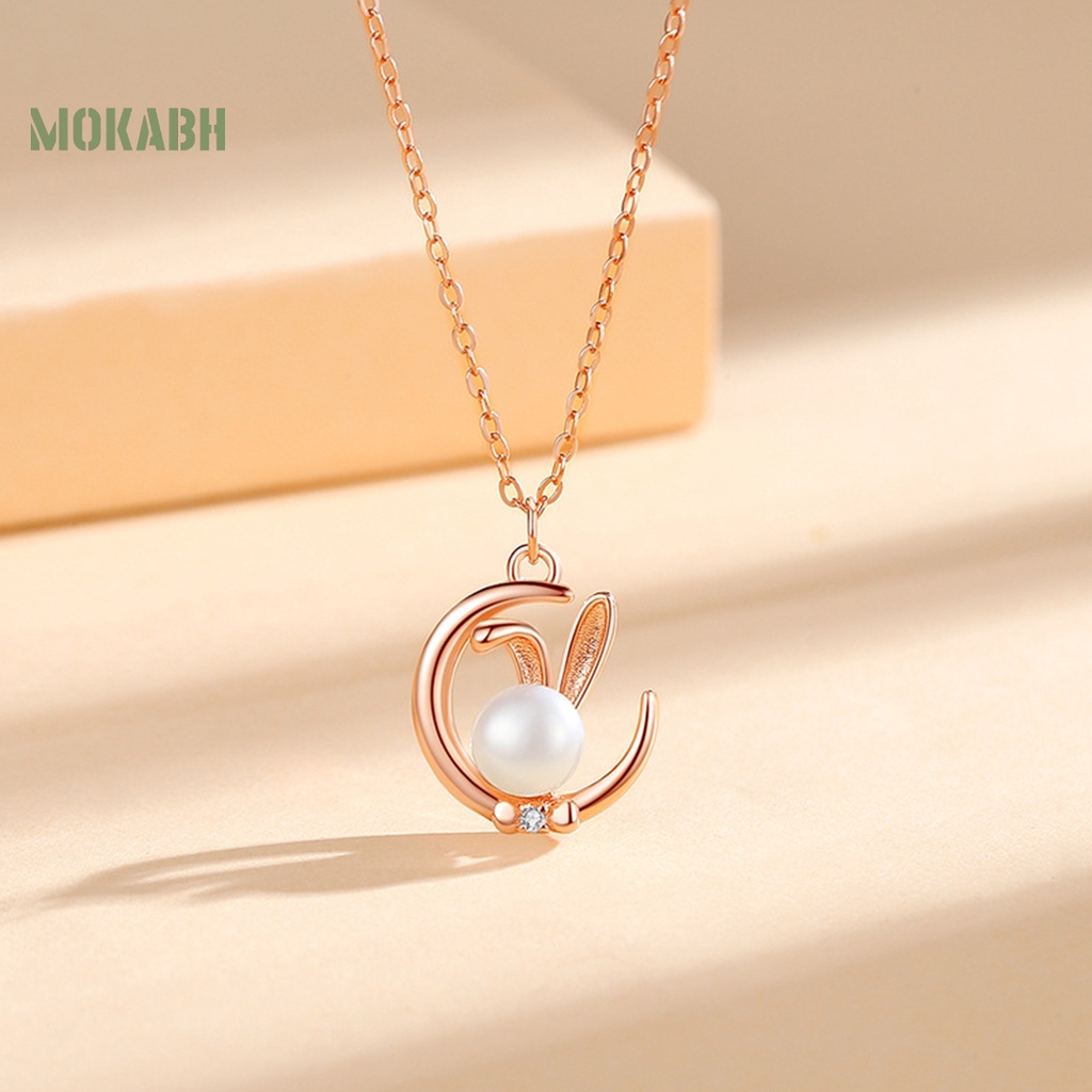 Vòng cổ Mặt Hình Thỏ Và Mặt Trăng Đính Ngọc Trai Giả Thanh Lịch Cho Nữ