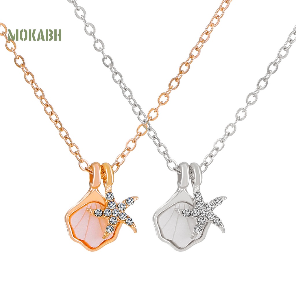 [Mok Abh] Vòng cổ Hợp Kim Mặt Hình Vỏ Sò Đính Kim Cương Giả Màu Trơn Cho Nữ