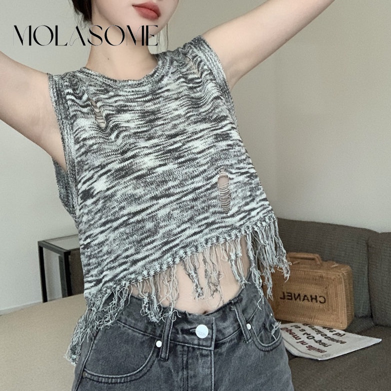 Áo Tank Top Dệt Kim Không Tay Màu Sắc Tương Phản Phong Cách Hàn Quốc Thời Trang Cho Nữ 2023