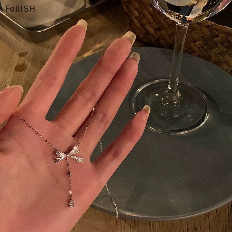 Dây Chuyền Mặt Nơ Tua Rua Đính Đá Zircon Phong Cách Hàn Quốc Thời Trang Cho Nữ 439br