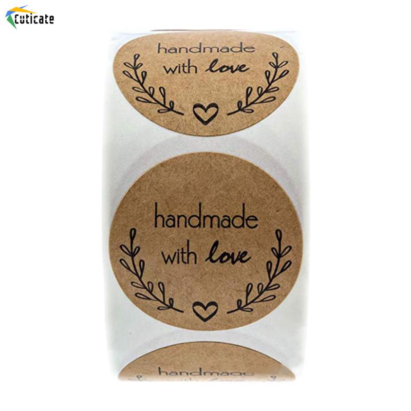 1 Cuộn 500 Miếng Dán Giấy Kraft Tròn