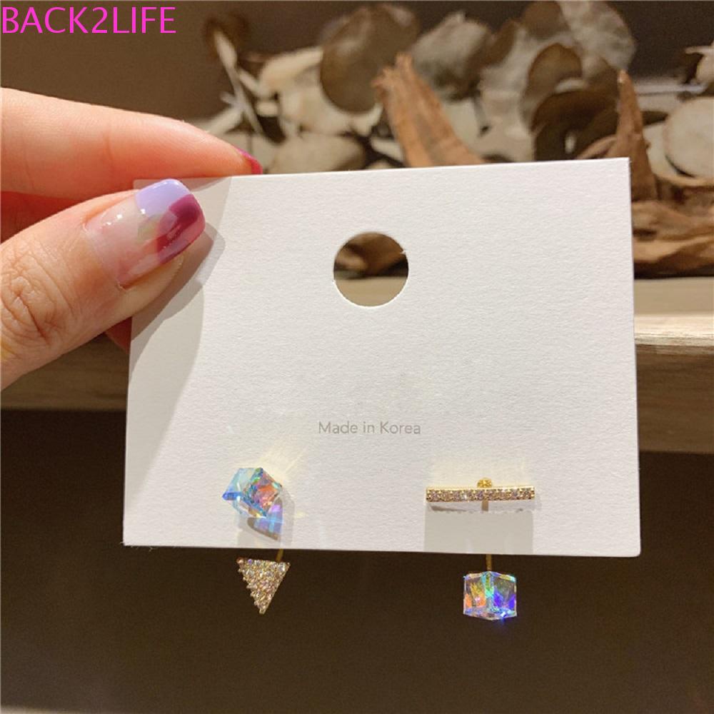 BACK2LIFE Bông Tai Mạ Bạc 925 Hình Vuông Đính Đá Dễ Thương