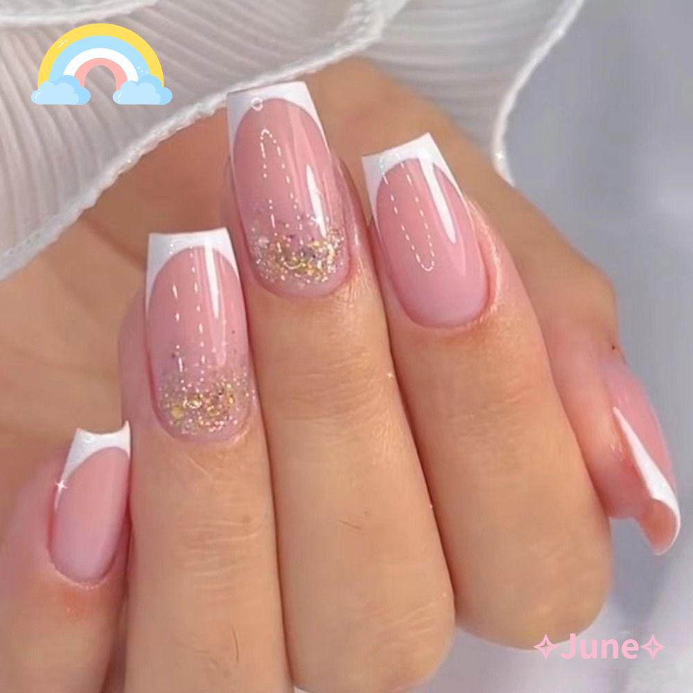 JUNE Set 24 Móng Tay Giả Đính Hạt Pha Lê Xinh Xắn