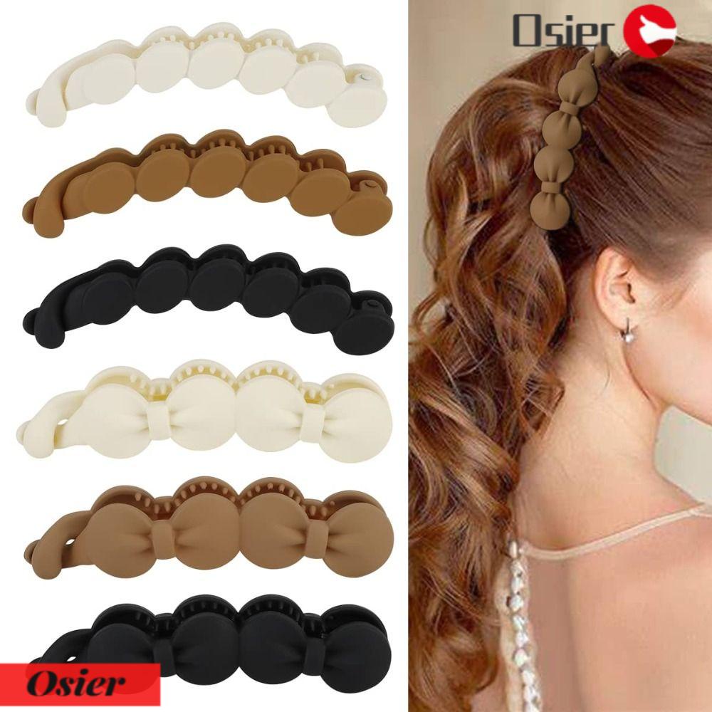 OSIER1 Kẹp Tóc Đính Nơ / Hình Oval Màu Sắc Trơn Thiết Kế Dày Dặn Thời Trang Cho Nữ