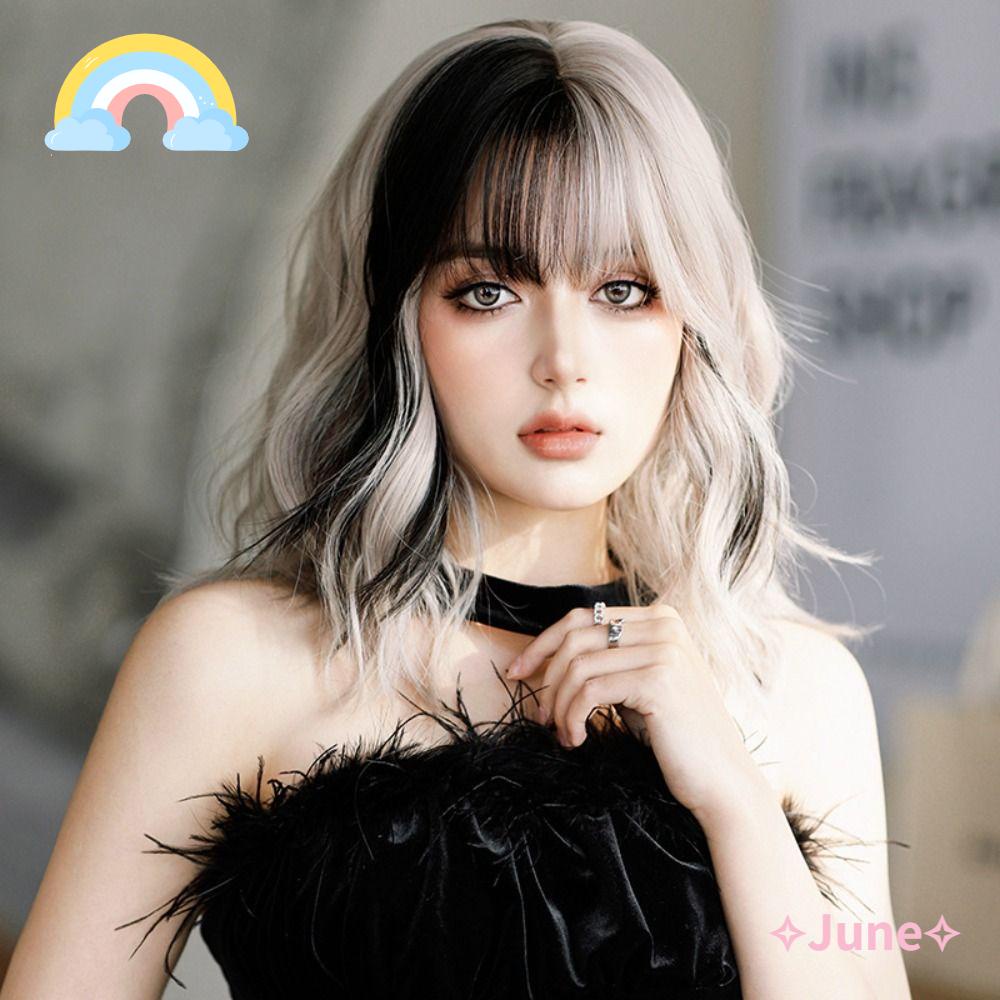 JUNE Bộ Tóc Giả Ngắn Xoăn Màu Đen Chịu Nhiệt Độ Cao Hóa Trang Cho Nữ