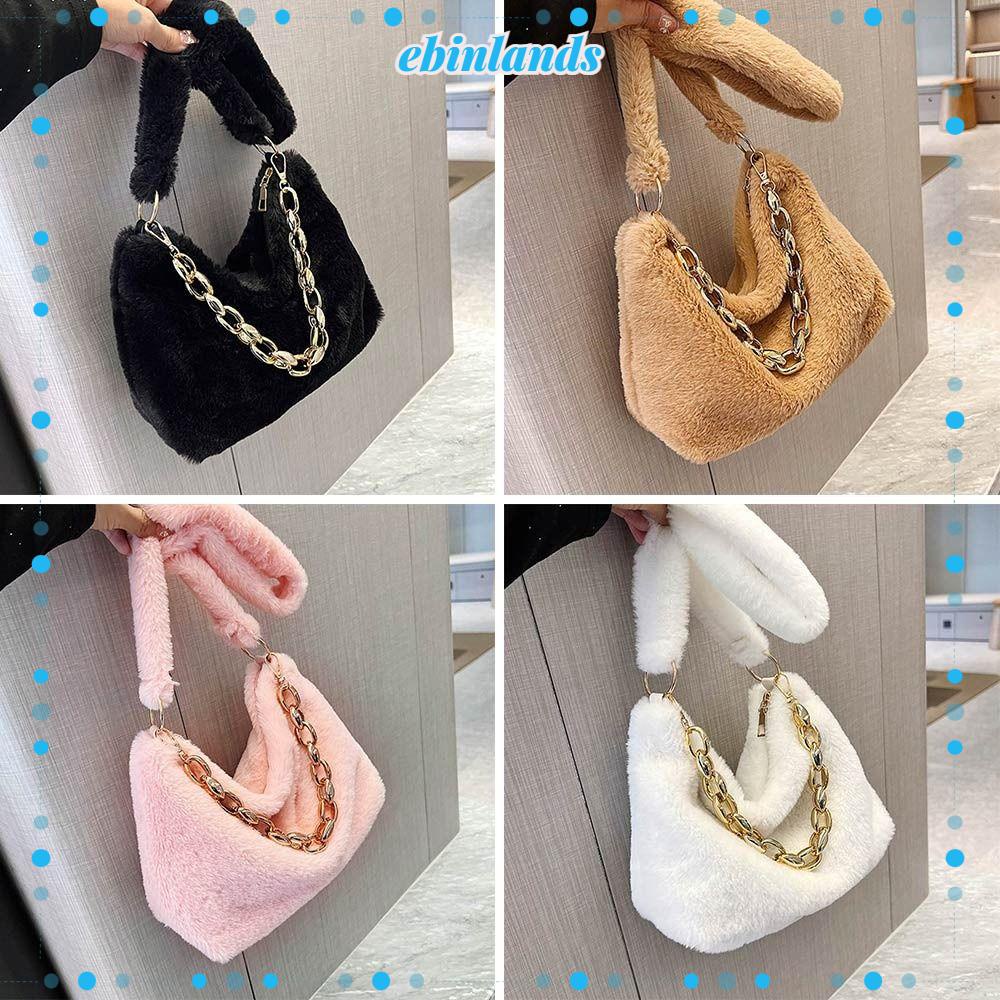 Túi Đeo Vai Phủ Lông Mềm Màu Trơn Thời Trang Phong Cách Châu Âu Cho Nữ