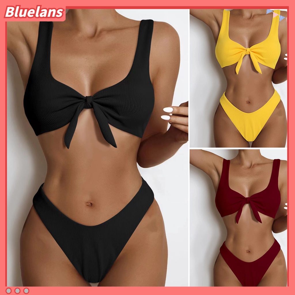 [BLS] Bộ Đồ Bơi Tam Giác Lưng Cao Thắt Nút Phía Trước Màu Trơn Gợi Cảm Cho Nữ