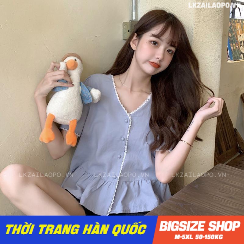 Áo sơ mi nữ tay ngắn Bigsize Áo sơ mi babydoll kiểu form rộng cổ chữ v bánh bèo mùa hè Phong cách Hàn Quốc Thời Trang đẹp