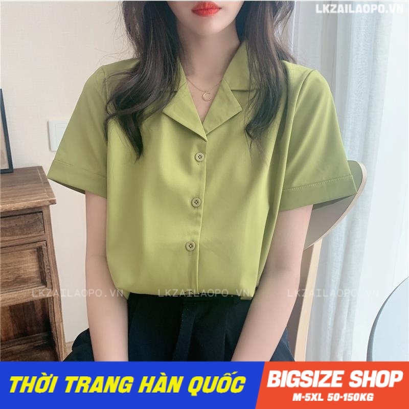 Áo sơ mi nữ tay ngắn Bigsize Áo sơ mi công sở basic form rộng có cổ mùa hè Phong cách Hàn Quốc Thời Trang đẹp
