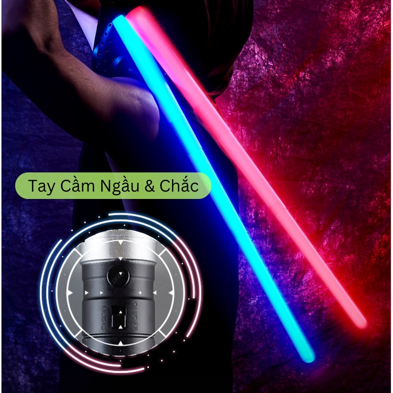 Bộ 2 Kiếm Ánh Sáng Đồ Chơi Light Saber 7 Màu Sắc Dài 75cm, Có Âm Thanh, Có Thể Ghép Đôi Dùng Pin AAA